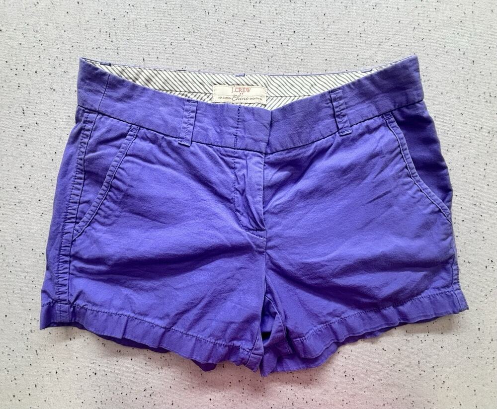 J.Crew Women's Broken-In Chino Shorts Purple 100% Cotton Size 2 Preppy Casual